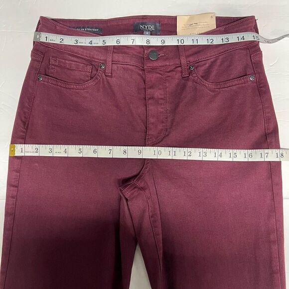 NYDJ Marilyn Straight Jeans Maroon Zip Fly Button Closure 5 Pocket Stretch 6 - Picture 6 of 16